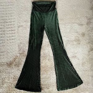 Green velvet stretchy bell bottoms